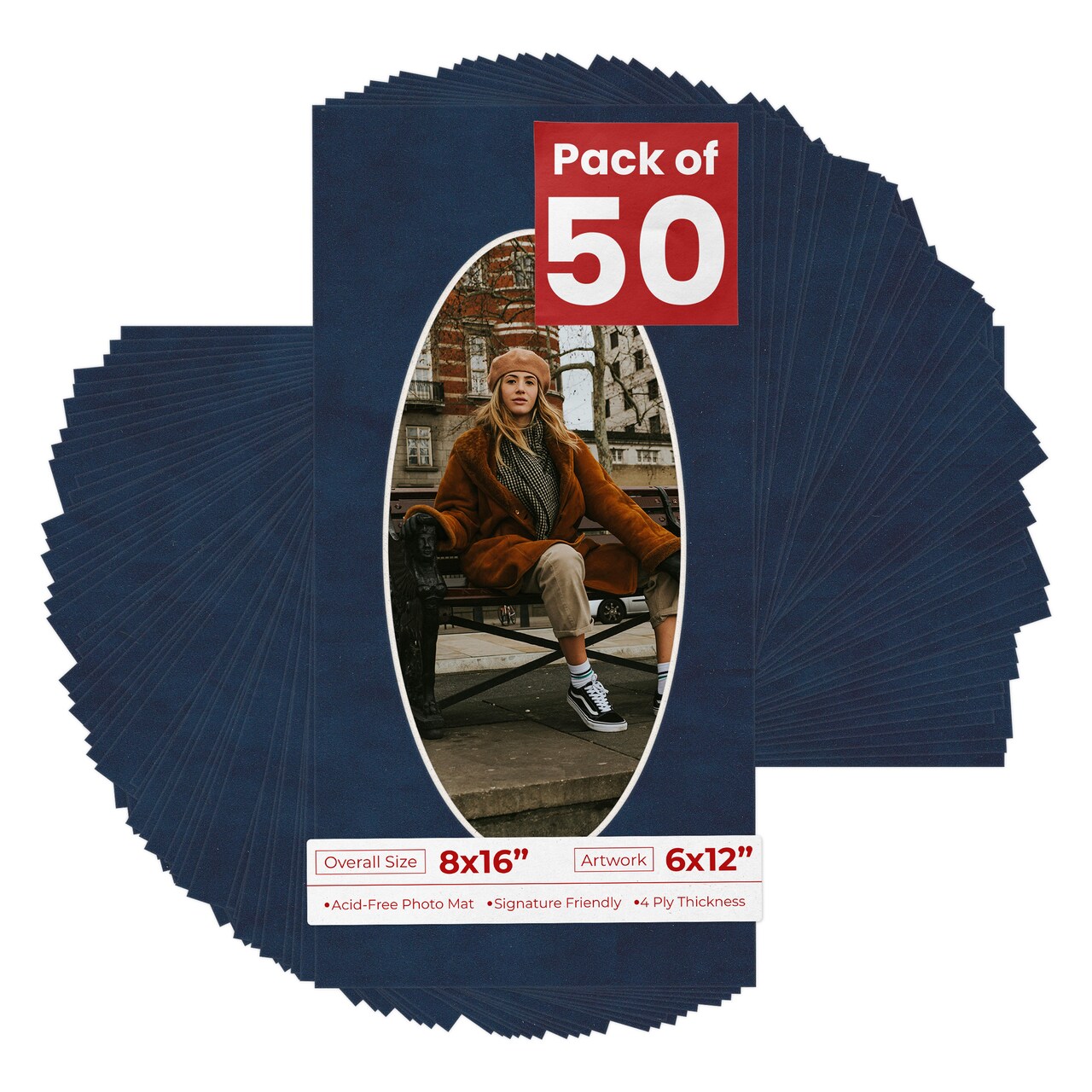 Navy Suede Mat Board for 8x16 Frames - Oval Opening for 6x12 Photos